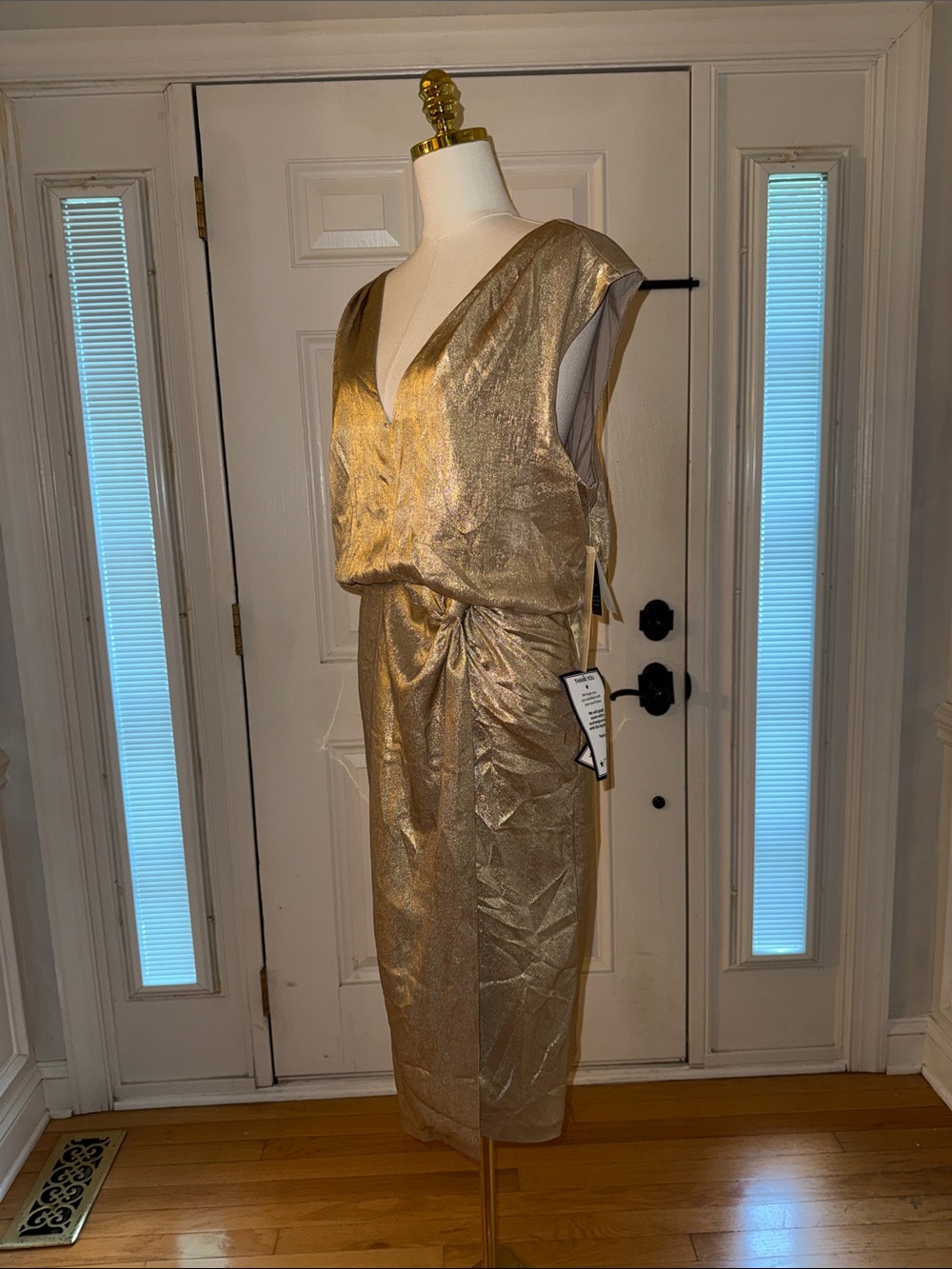 Adrianna Papell Metallic Gold V-Neck Midi Dress - Picture 5 of 6